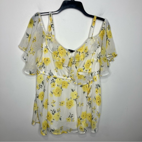 Torrid white & yellow floral off the shoulder blouse women’s size 00 dressy - Picture 1 of 8
